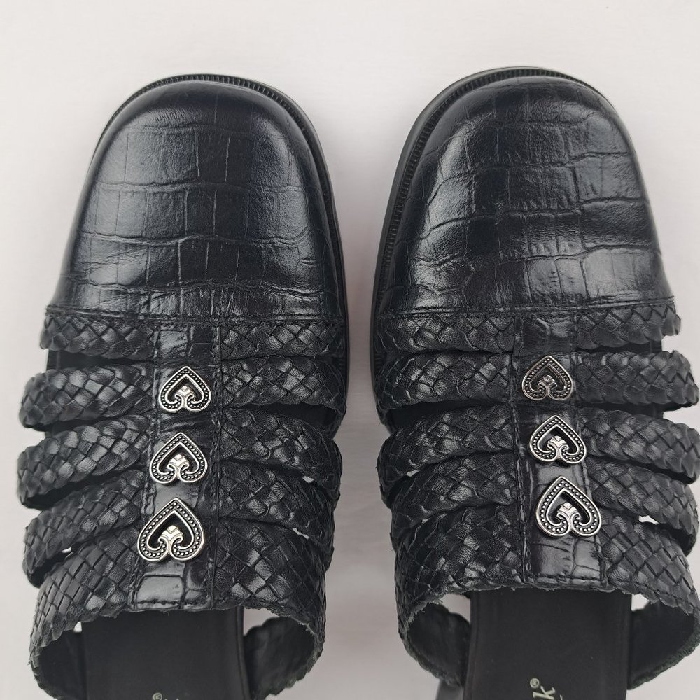 Coldwater Creek Black Leather Braided Moc Croc Mules Size 8 - Picture 5 of 15